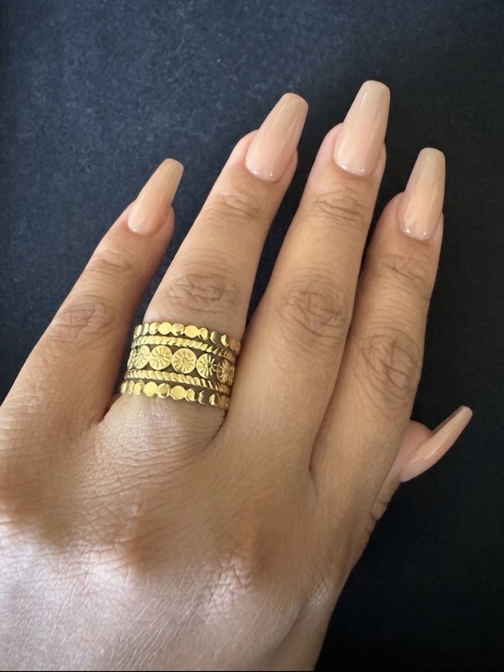Boho adjustable vintage 18k gold plated stainless steel stacked ring waterproof